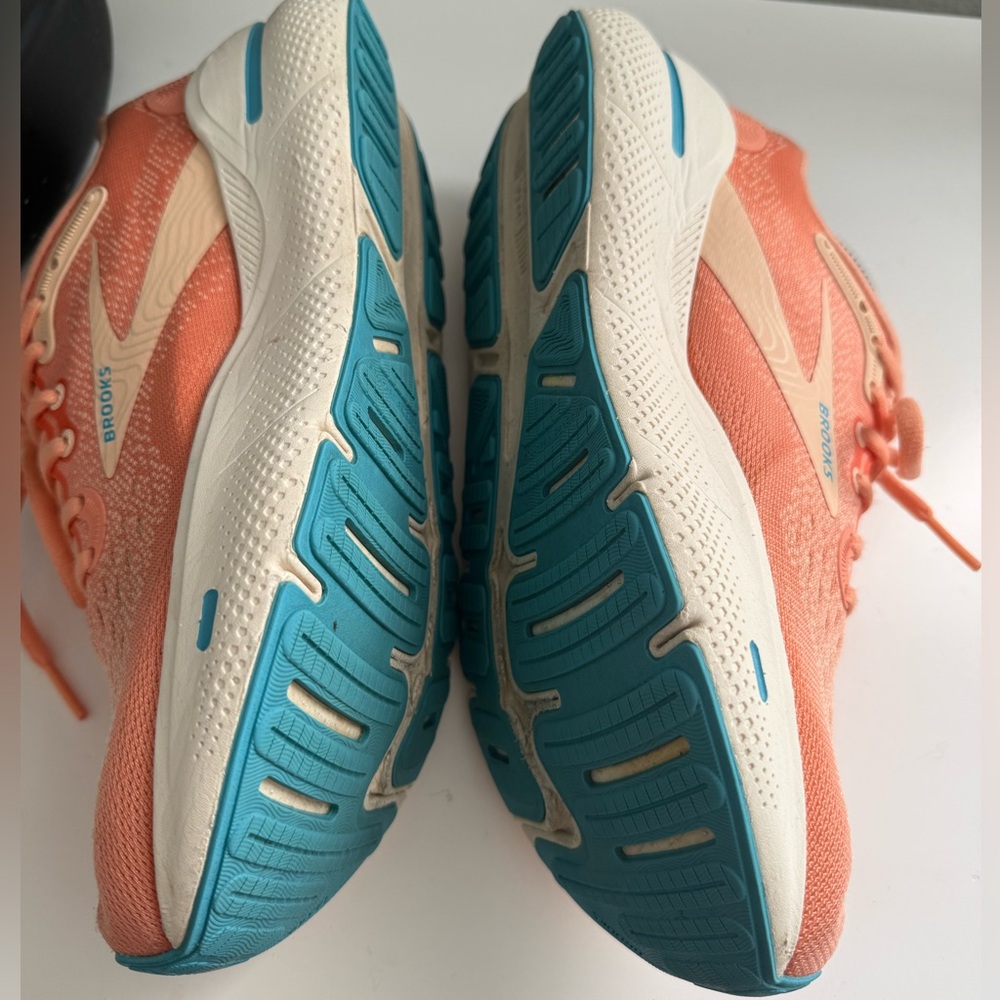 Brooks ghost max Women's Coral Peach Running Sneakers with Light Blue Accents - Picture 7 of 10